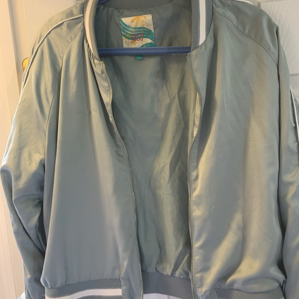 Varsity mint green and white jacket